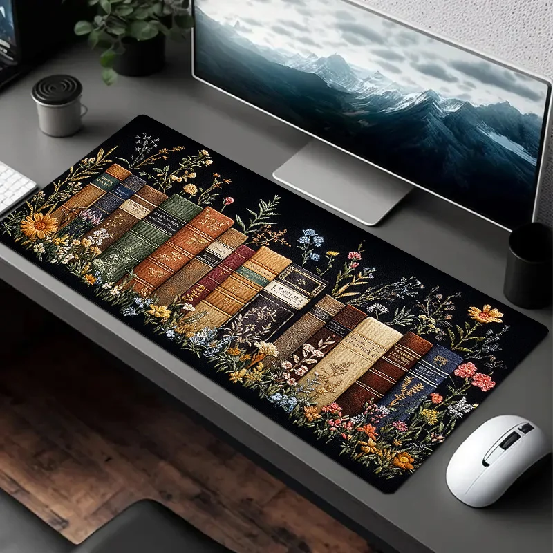 Vintage Floral Book Large Mouse Pad Non-Slip Desk Mat Washable Rectangular Computer Keyboard Pad for Gaming Office Mousepad