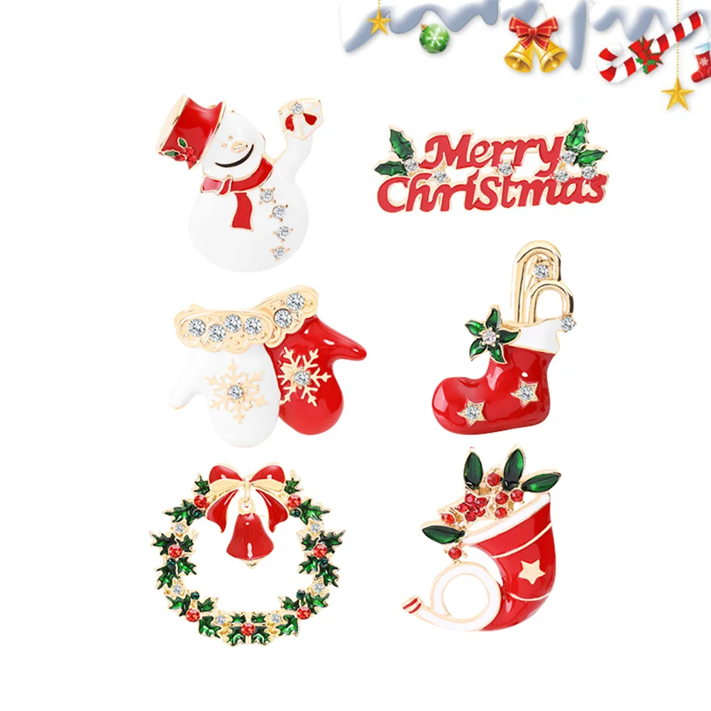 

6Pcs Delicate Cartoon Christmas Brooches Enamel Pins for Sweater Clothes Collar Corsage Christmas Badges Clothes Collar Corsage