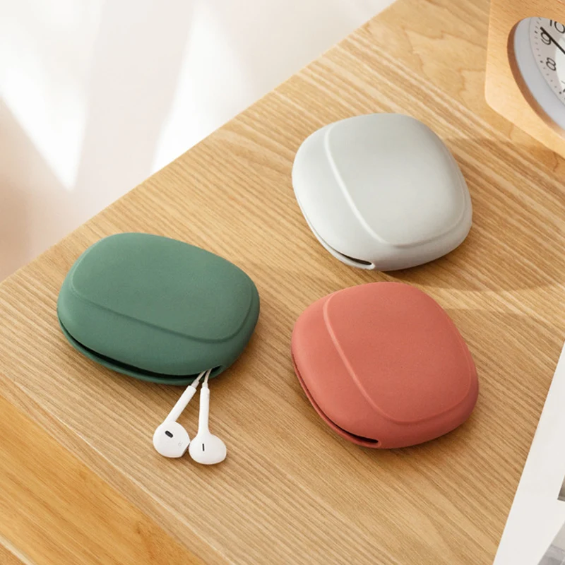 New Portable Data Cable Headphone Storage Box Simple Oval Silicone Storage Bag Cute Coin Purse Home Small Gift Travel Must-have