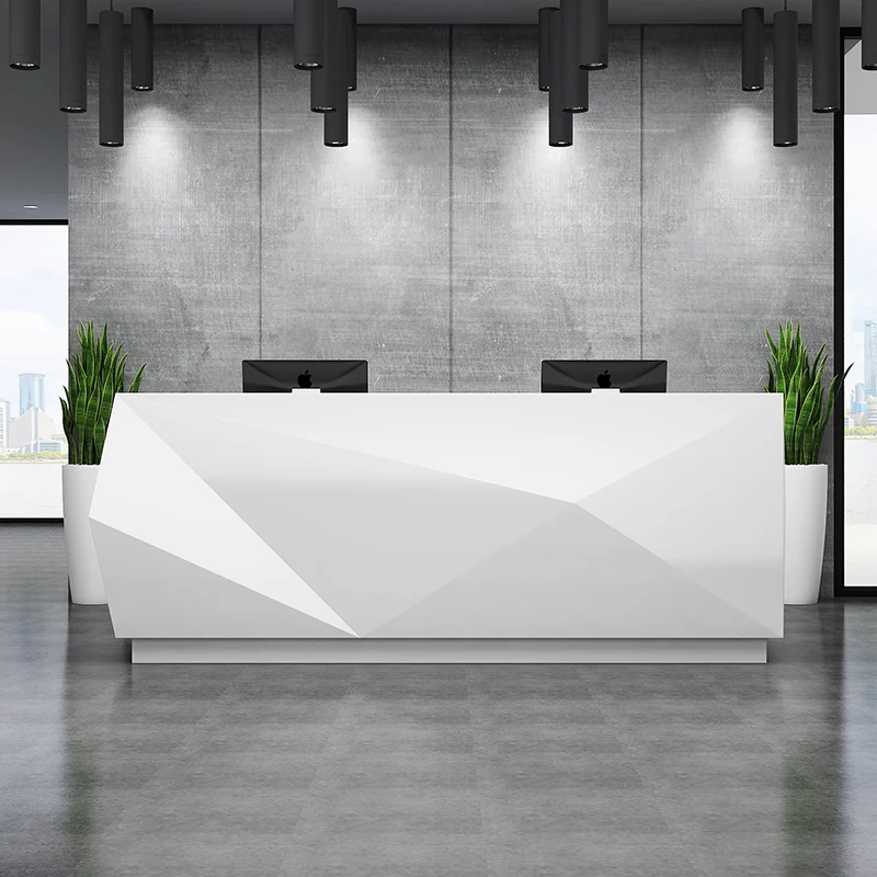 

QTZ12 Office Reception Design 100% MDF Modern Office Desk White Hospital Salon Reception Counter Price White Reception Desk