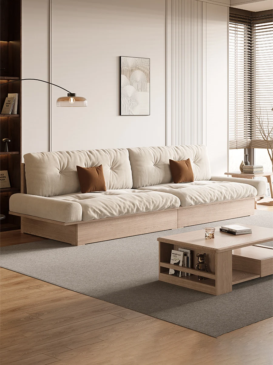 Ash solid wood sofa Nordic modern simple winter and summer dual-purpose small household high-box storage straight-row sofa