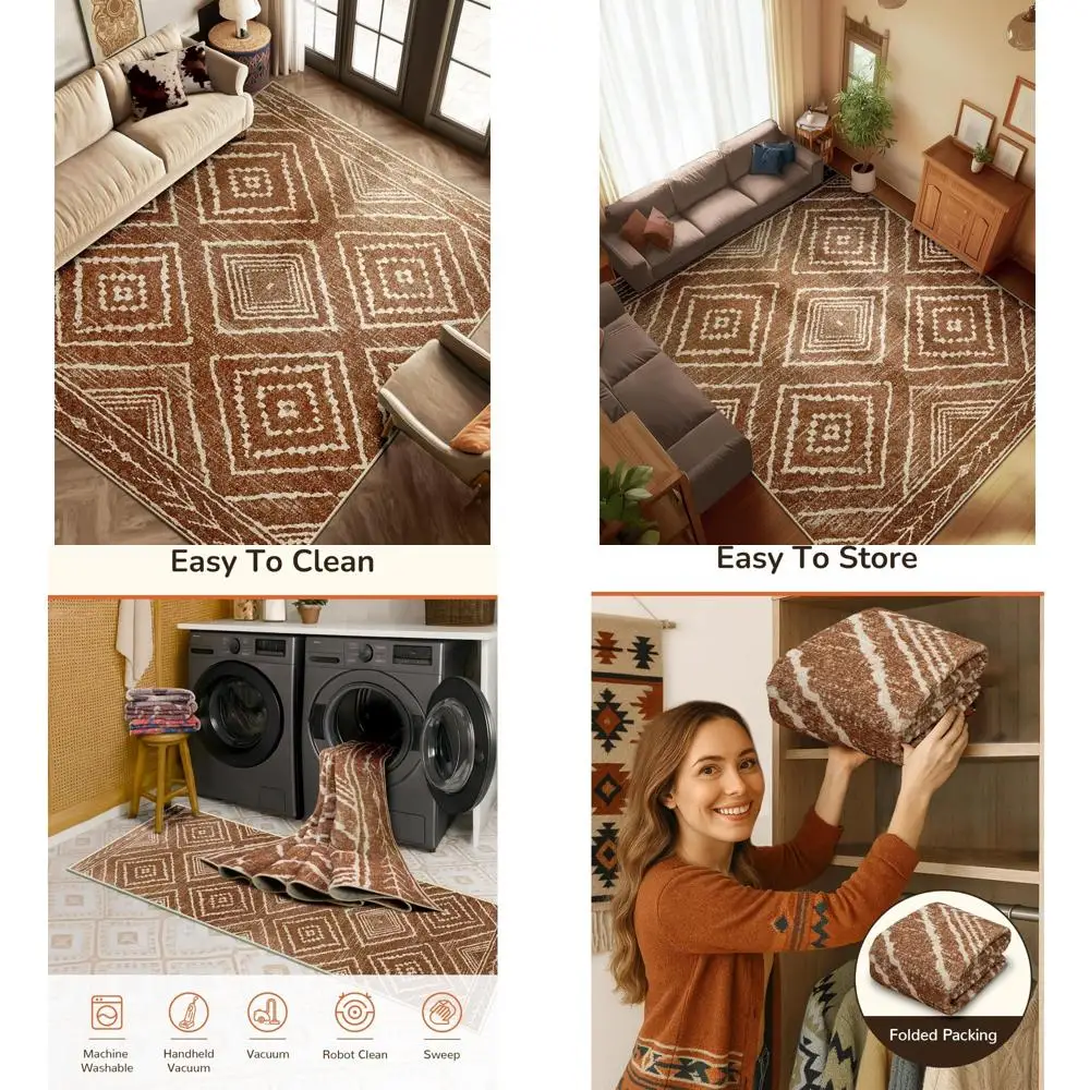 

8x10 Machine Washable Non-Slip Low Pile Western Style Area Rug for Living Spaces and Bedrooms - Tribal Print Design