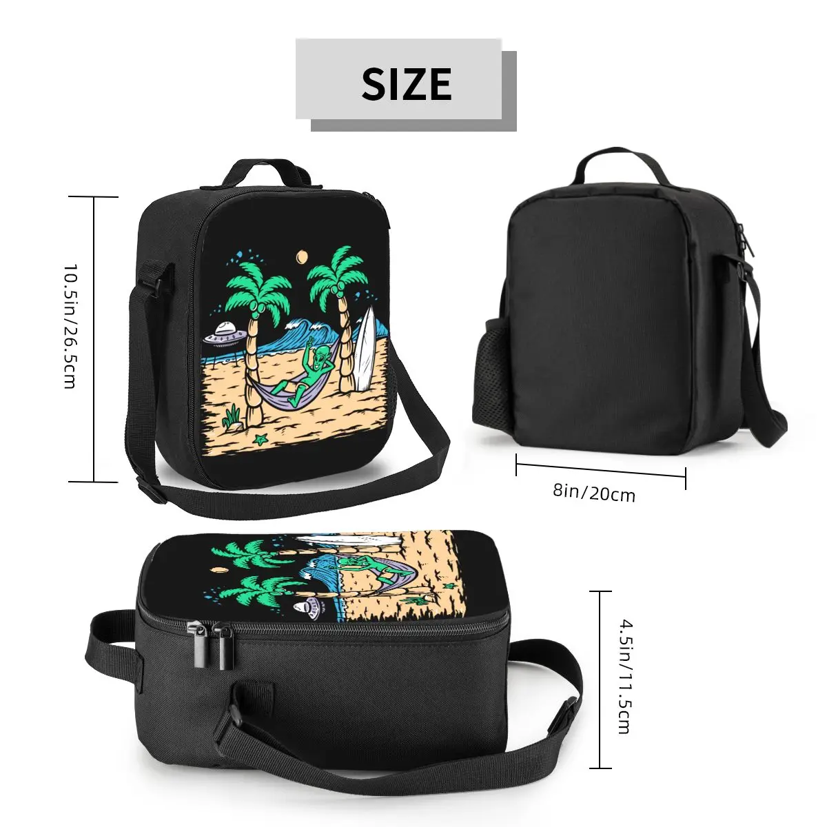 Verão praia alienígena surf sacos de almoço com isolamento térmico surf piloto almoço recipiente para escola escritório ao ar livre bento caixa de comida