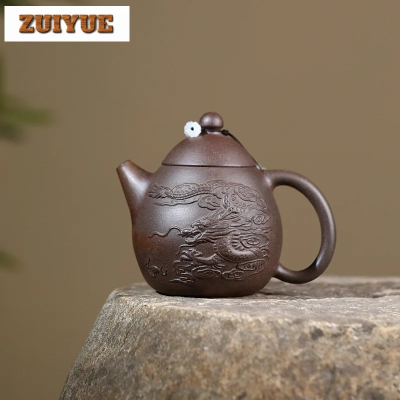 

490ml Yixing Purple Clay Teapots Handmade Dragon Dragon Egg Pot Raw Ore Temperature Section Mud Kettle With Infuser Zisha Teaset