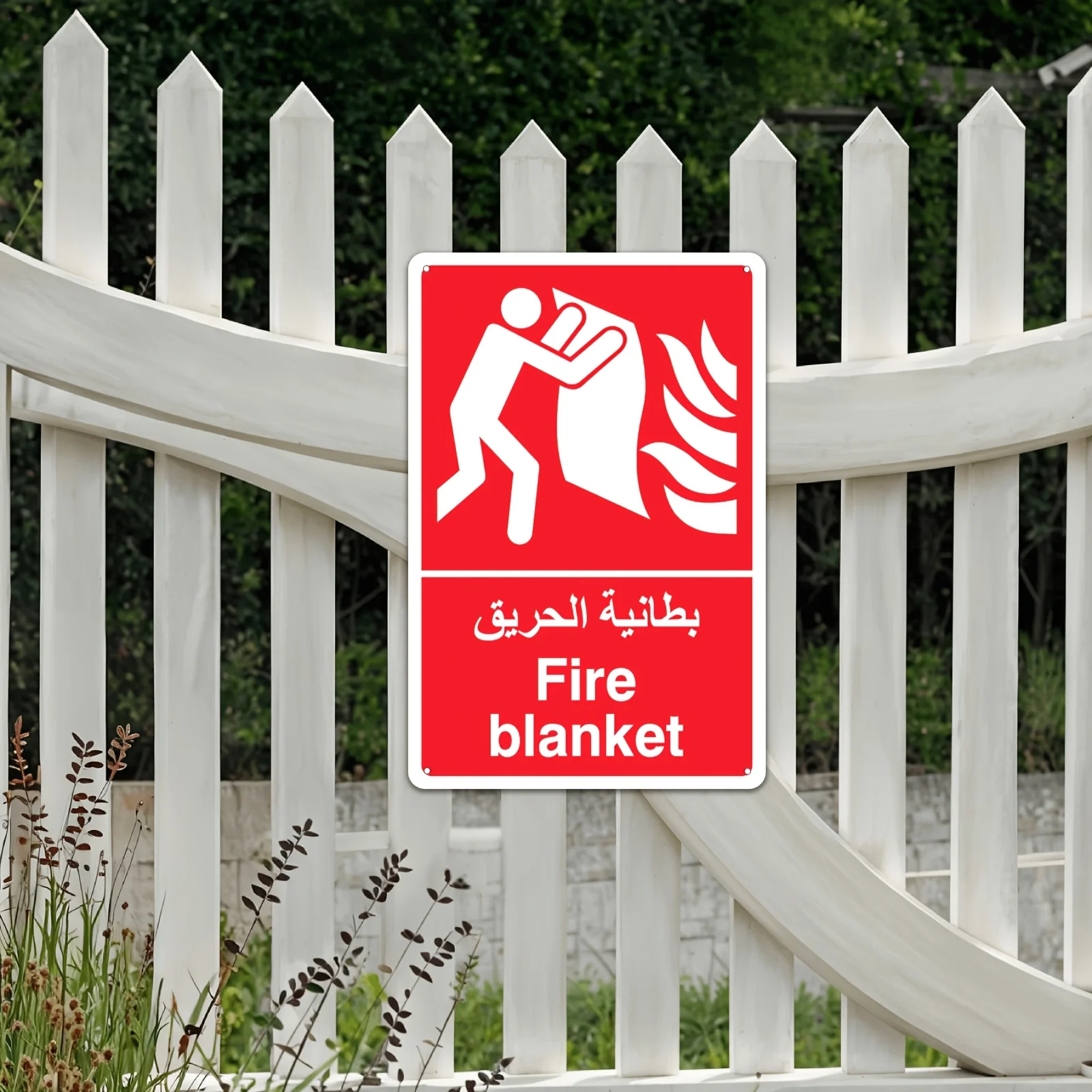 1pc aluminum Sign Fire Blanket Safety Sign | Fire Safety Arabic-English Metal Plaque Wall Decoration 2D Flat Yard Signs Gift