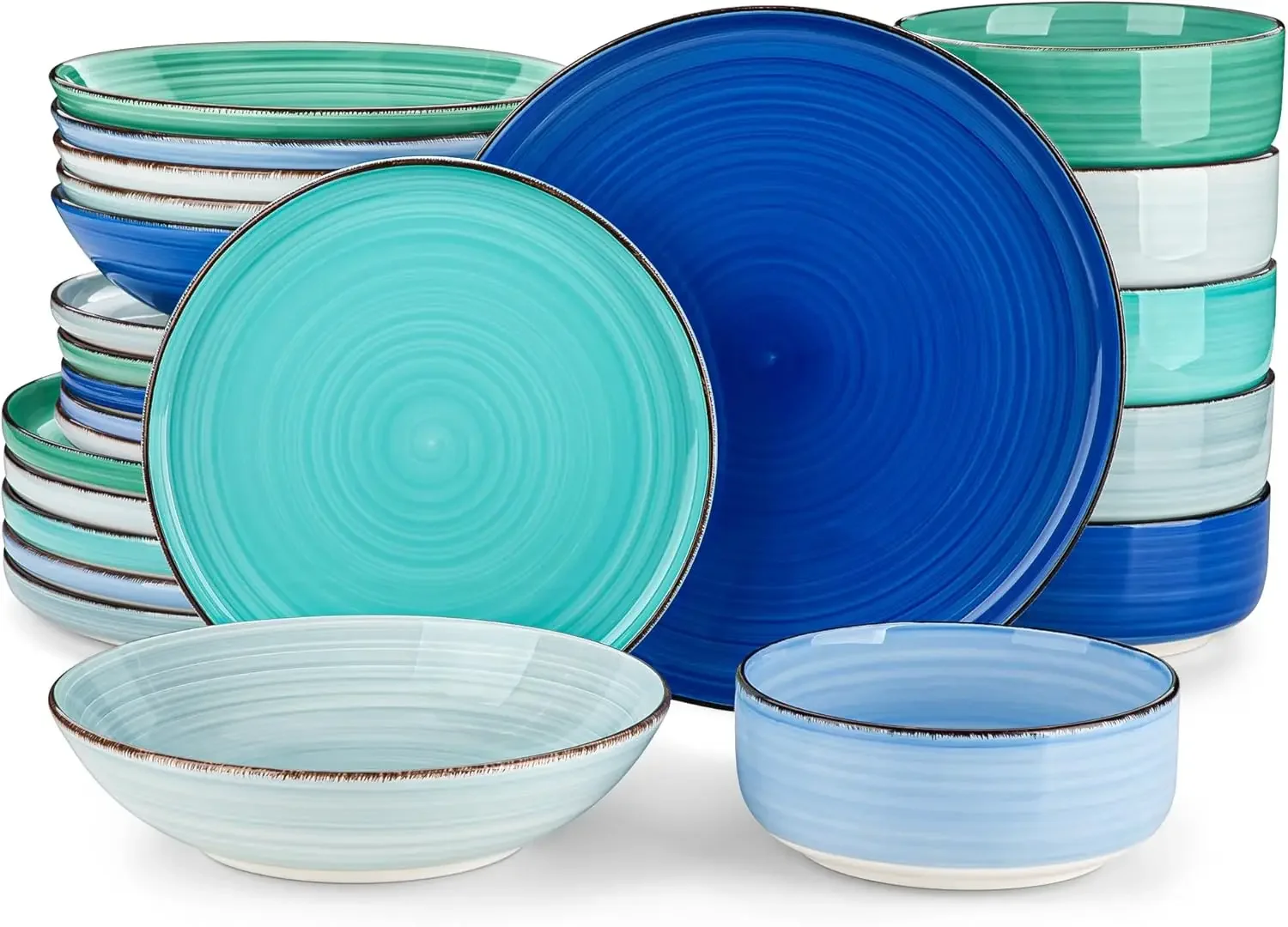 

vancasso Bonita Dinnerware Sets 24 Pieces, Blue Stoneware Dishes Set for 6, Dinner Platers with Bowls Set, Dishwasher