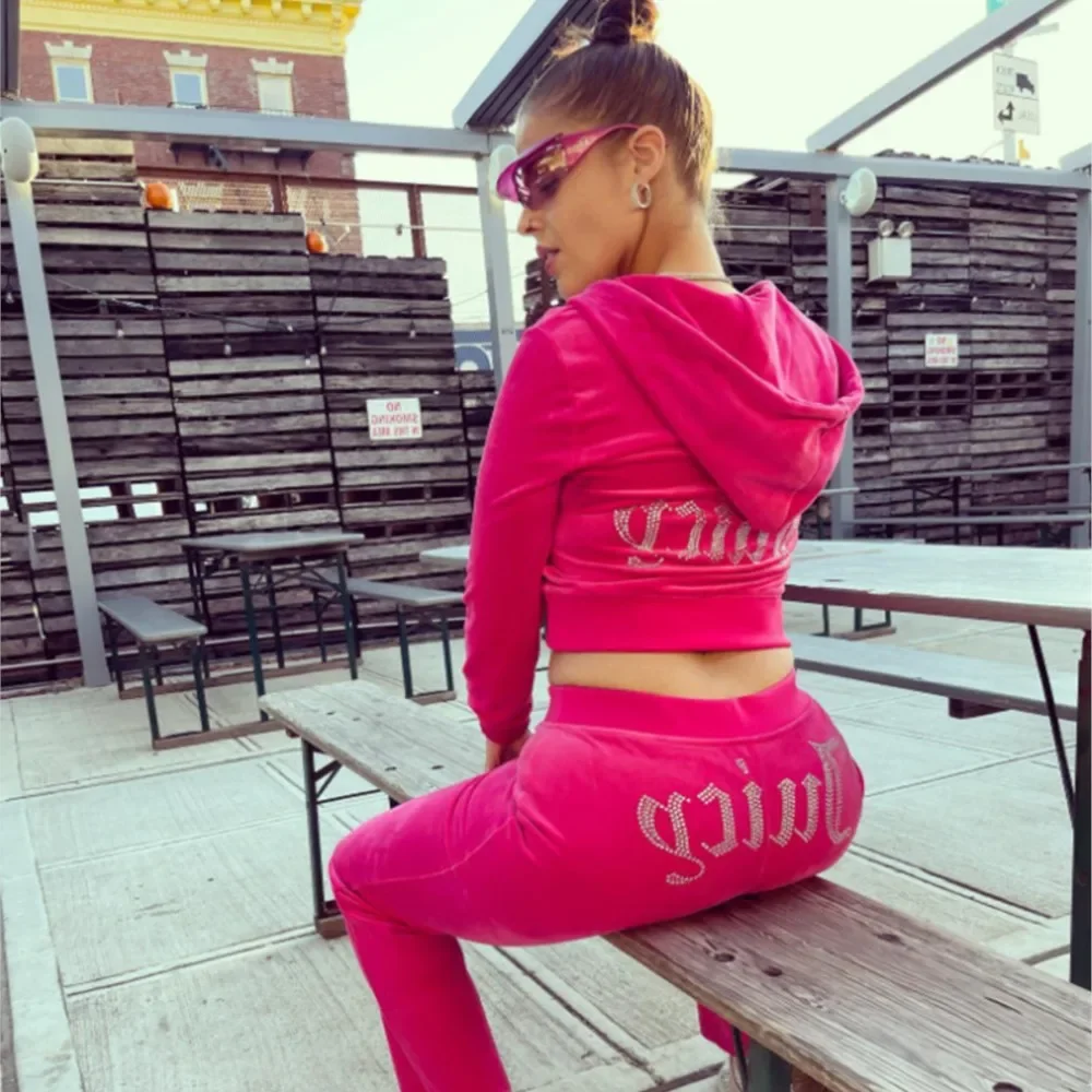 Women Fashion Vintage Two Piece Sets Tracksuit Casual Zipper Long Sleeve Hoodies Straight Pants Outfits New Velvet Sport Suit