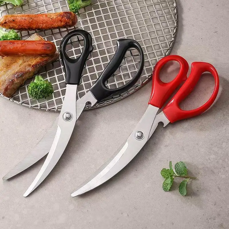 Stainless Steel Kitchen Meat Scissors Sharp Curved Blades Comfort Grips For BBQ Grilling Cooking Food Prep