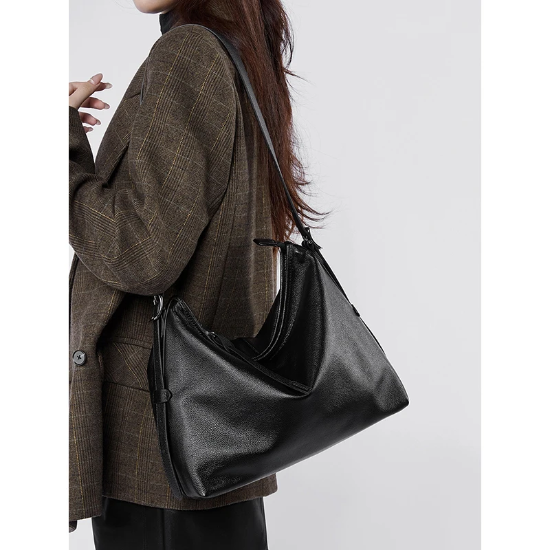 Women Korean Solid Genuine Leather Tote Bag Female Chic High Quality Messenger Bags Lady  Large Capacity Practical Shoulder Bags