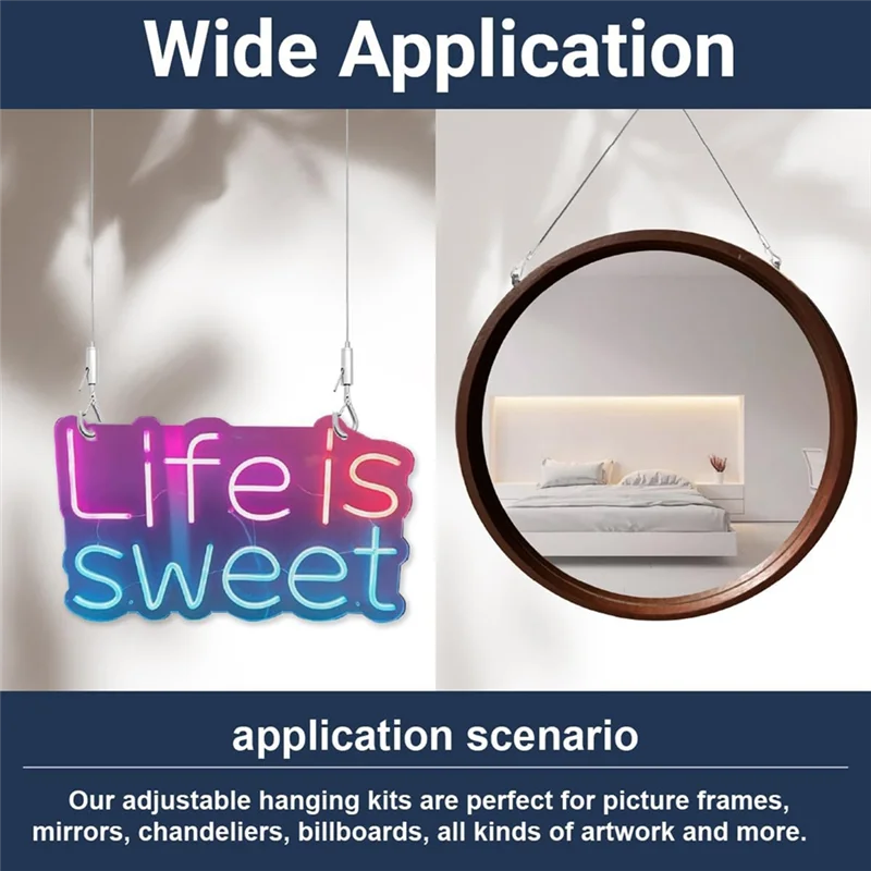 SEWS-Ceiling Sign Hanger Kit: 4X 6Ft Wires With Adjustable Hooks And 2M Wall Mount Cables