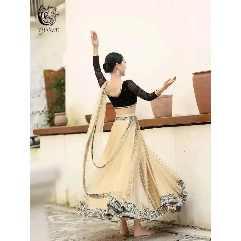 

DY20Новое экзотическое индийское танцевальное платье Yiman в этническом стиле, женский шарф для танца живота, топ, большая распашная юбка Lengha Set25