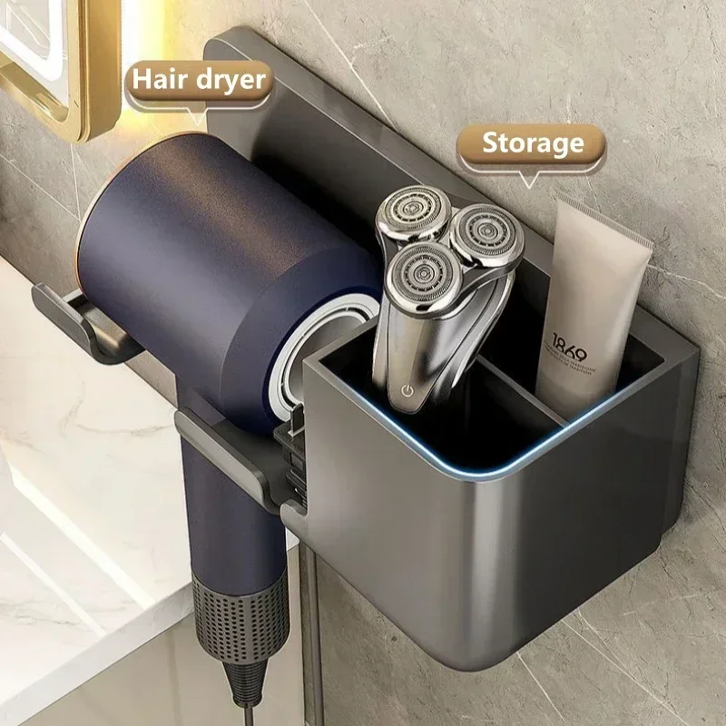 Wall Mounted Hair Dryer Holder Bathroom Shelves Shaver Hair Dryer Stand with Storage Box Toilet Organizers For Dyson Blower