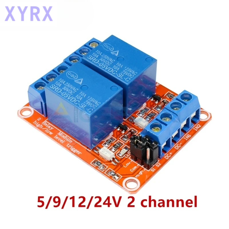 In spot 5V 9V 12V 24V 10A Max 2 Channel Relay With Optocoupler Isolation Module High Low Lever Trigger Shield Board For Ardiuno