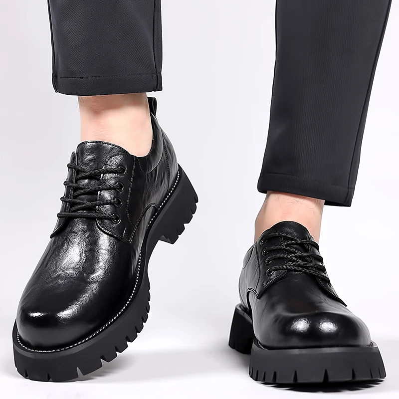 

Fashionable men's thick soled leather shoes Comfortable and non slip style Leisure Business Men's Party Luxury Leather Shoes