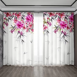 2PC Home Decoration Curtains With Beautiful Flowers And Rod Pockets, Kitchen, Coffee Shop,Living Room, Balcony, Garden