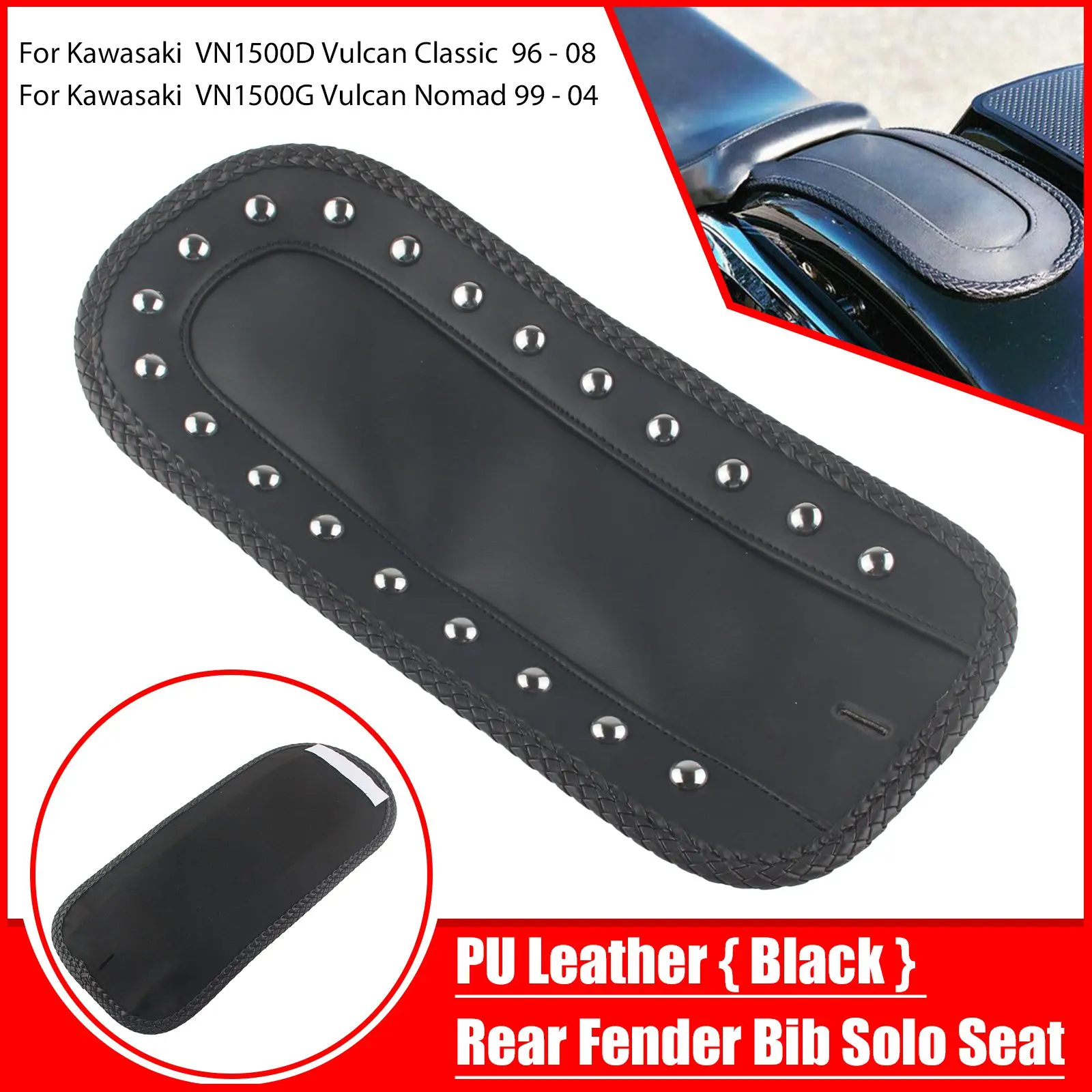 

For Kawasaki VN1500D Vulcan Classic 1996 -2008 Motorcycle PU Leather Rear Fender Bib Black Pad Cover