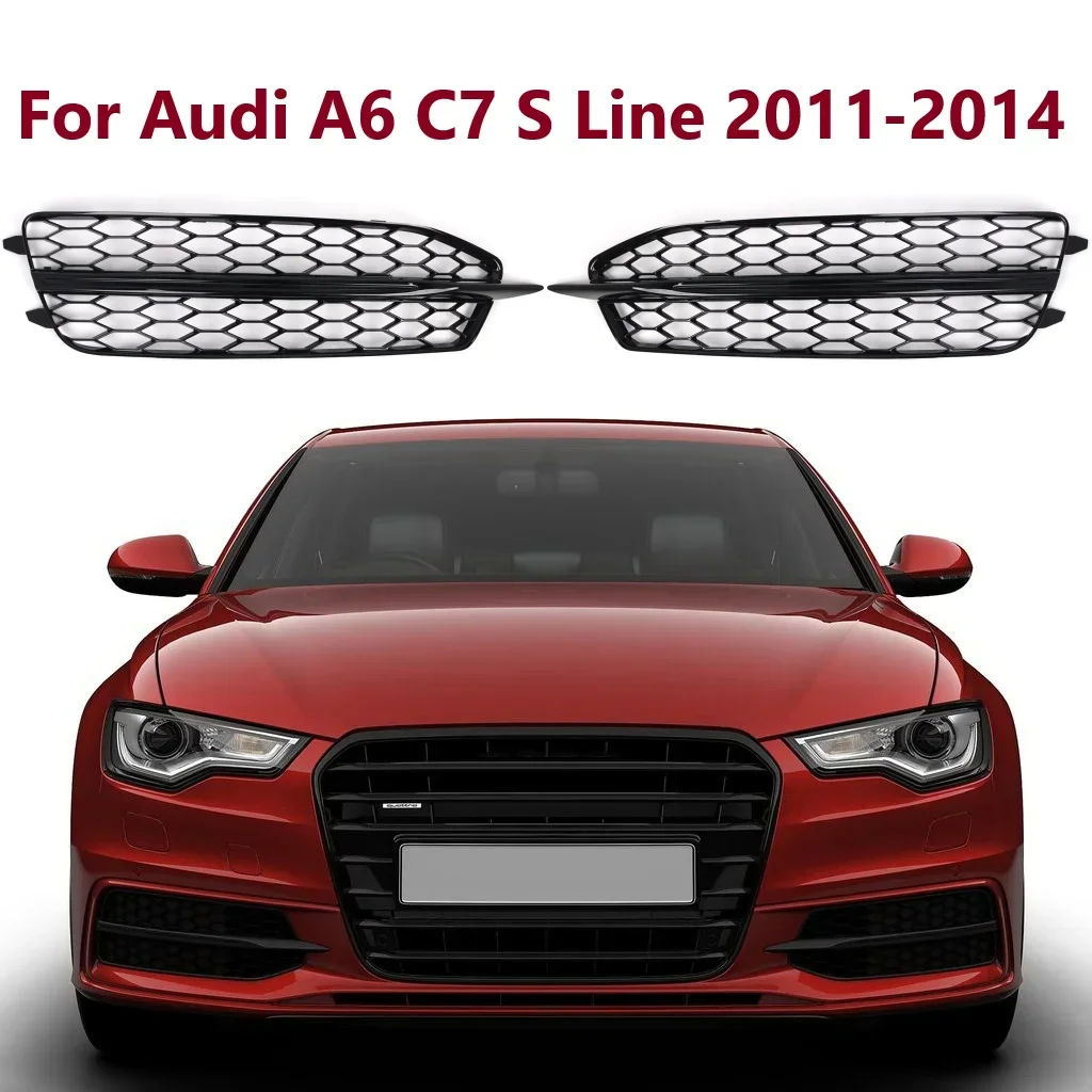 

4G0807681D,4G0807682D For Audi A6 C7 S Line S6 11 ~ 14 Auto Front Bumper Fog Light Grille Honeycomb Hex Grill Cover Gloss Black