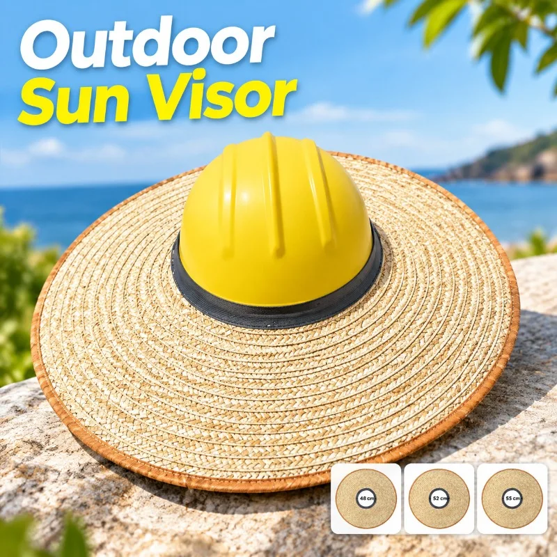 Outdoor Safety Straw Hat, Wide Brim Sun Visor Hat with Neck Flap, Breathable Polyester Sun Protection Hat for Fishing Hiking