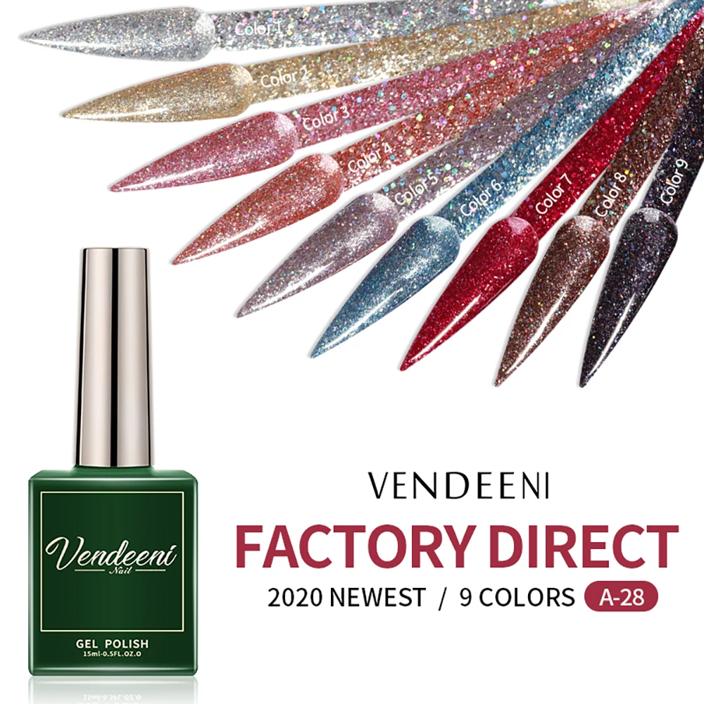 

Vendeeni 15ml Glitter Sequins UV Gel Nail Polish Semi Permanent Soak Off Manicure Nail Art Gel Varnishes Hybrid Design