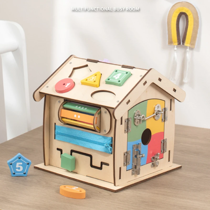 퍼즐 어린이 장난감 다기능 바쁜 집 6면 보물 상자 몬테소리 교육 바쁜 보드 아기 수학 장난감 감각 장난감