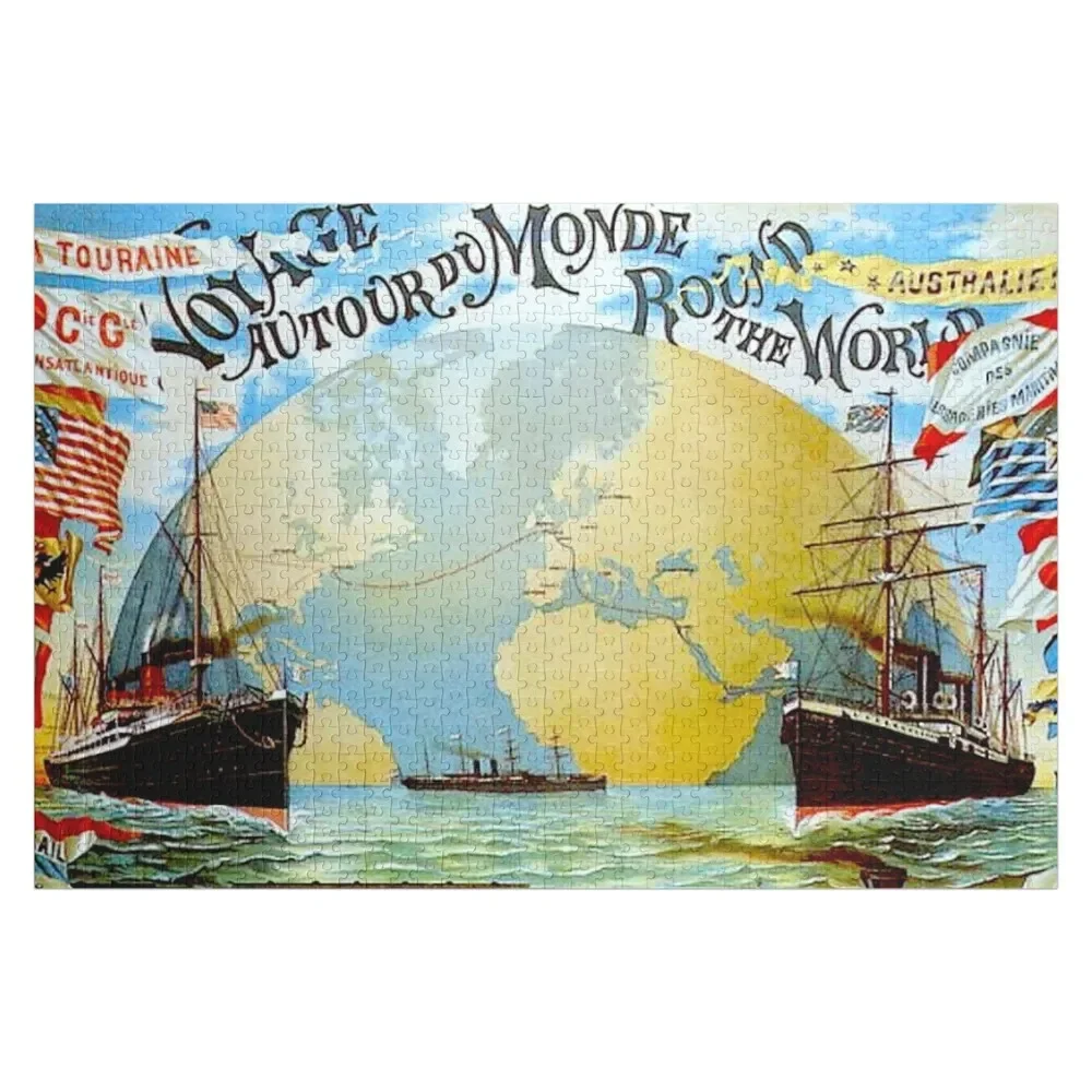 

Around The World in 80 Days; Vintage Jules Verne Print Jigsaw Puzzle Custom Wood Personalized Kids Gifts Puzzle