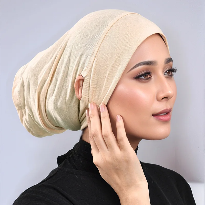 

New Design Leaking Ears Women Cotton Modal Inner Hijab Muslim Undercap Turban Tube Chemo Cap Headscarf Bonnet Beanies Turbante