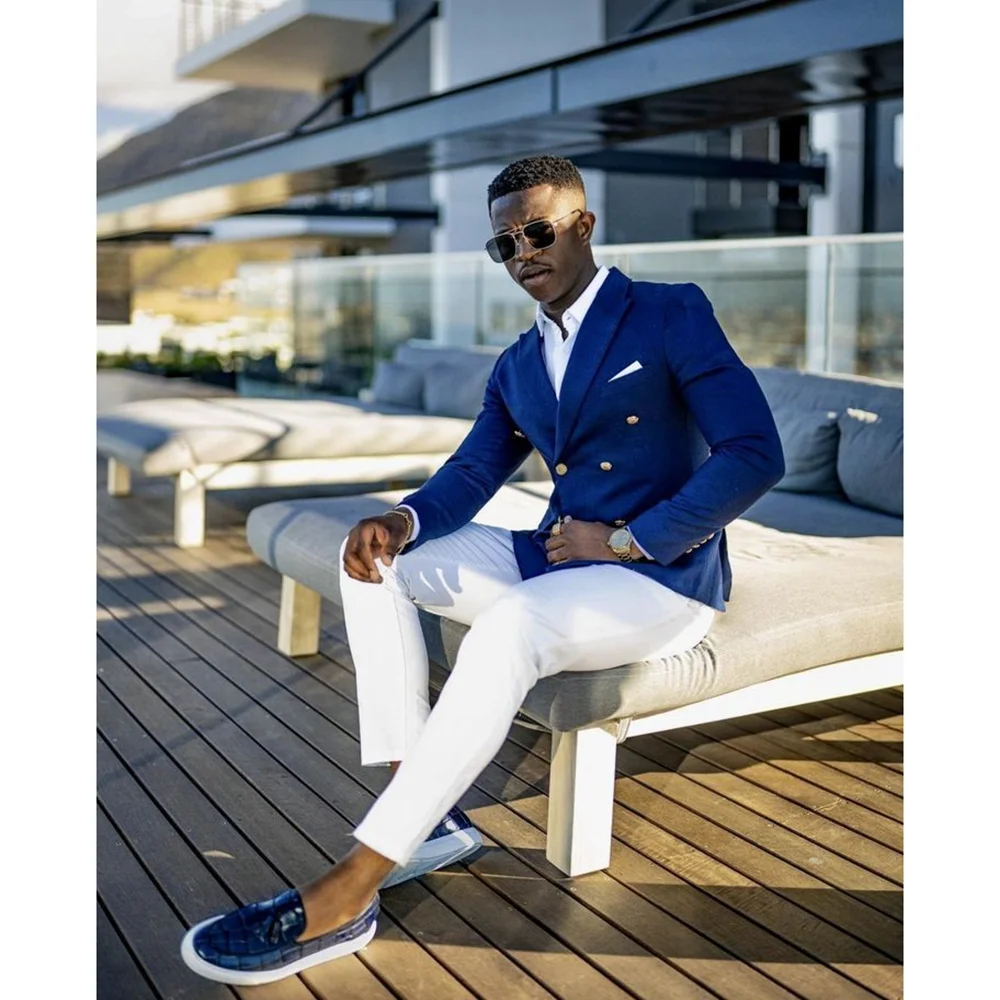 

Mens Wedding Suits Double Breasted Fashion Design 2 Pieces Jacket Pants Formal Man Suit Tailored Made