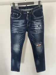 2024 outono e inverno jeans masculinos moda magro corte tridimensional costura micro elástico ponto botão