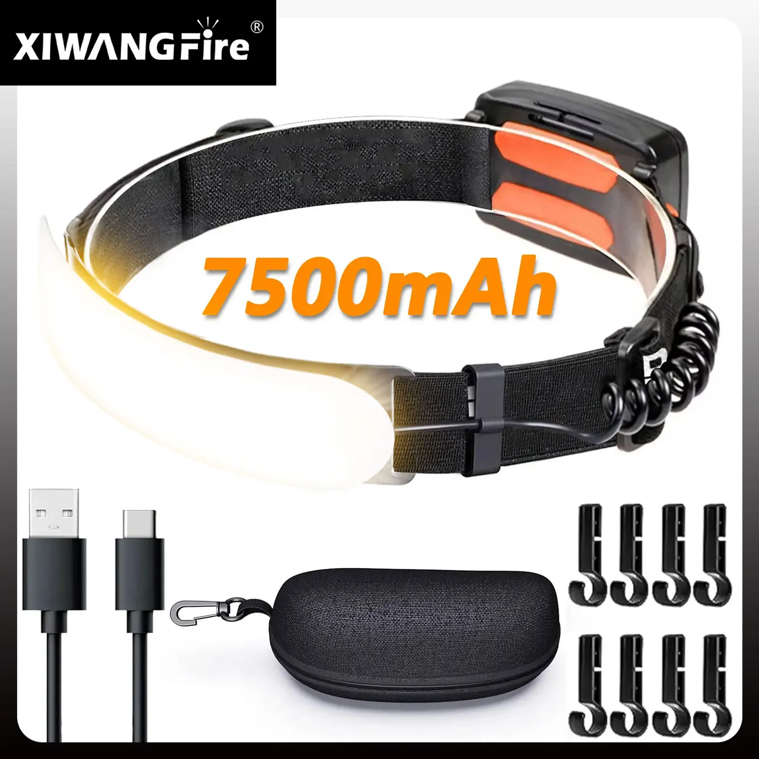 XIWANGFIRE K188 1500 Lumens Rechargeable LED Headlamp with 230° Beam, 3 Modes, IPX6 Waterproof - for Camping, Running, Fishing