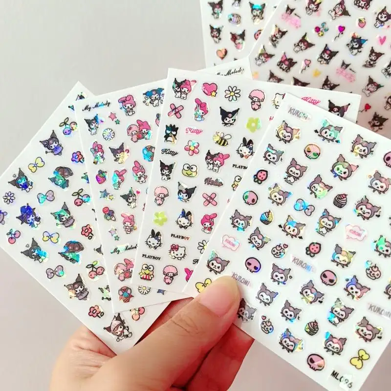 

Cartoon Cute Sanrio Kuromi Laser Self Adhesive Nail Sticker Student Account Stationery Sticker