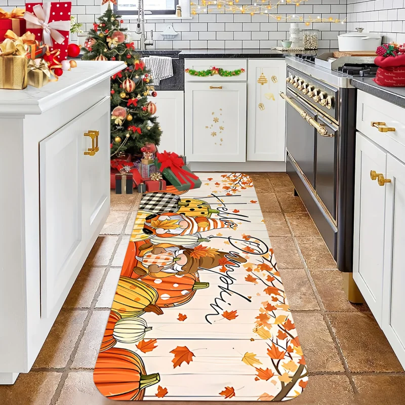 VIKAMA Fall Pumpkin Gnome Autumn Runner Mat Non Slip Anti Fatigue Rug Kitchen Bedroom Entrance Holiday Decor
