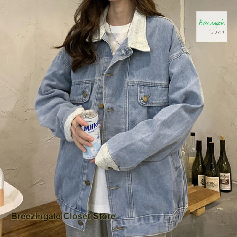 Korean style denim jacket women's spring and autumn plus size fashion design feels loose and slim Joker casual jacket top.