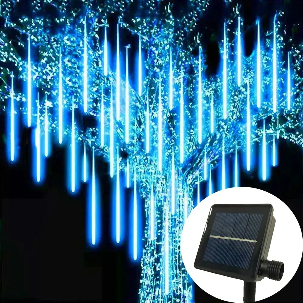 Christmas Solar Meteor Shower Light Rain Drop Fairy String Lights 30/50CM Christmas Decorations for Home Garden Holiday Lighting