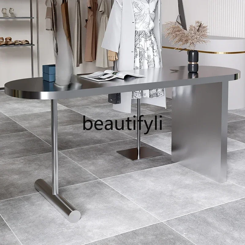 88.Shoes and bags display table Women's clothing store Stainless steel Nakajima water table, Chen table in the middle