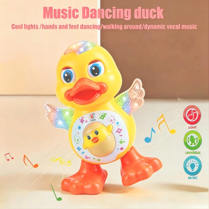 Musical Dancing Duck Robot Toy Light Up Swing Walking Singing Duck Toy with Colorful Flash Lights Fun Interactive Electronic Toy