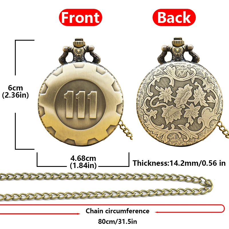 Vintage Bronze Steampunk 111 Carved Quartz Pocket Watch Necklace Pendant Clock Chain Men Women Chain Gift