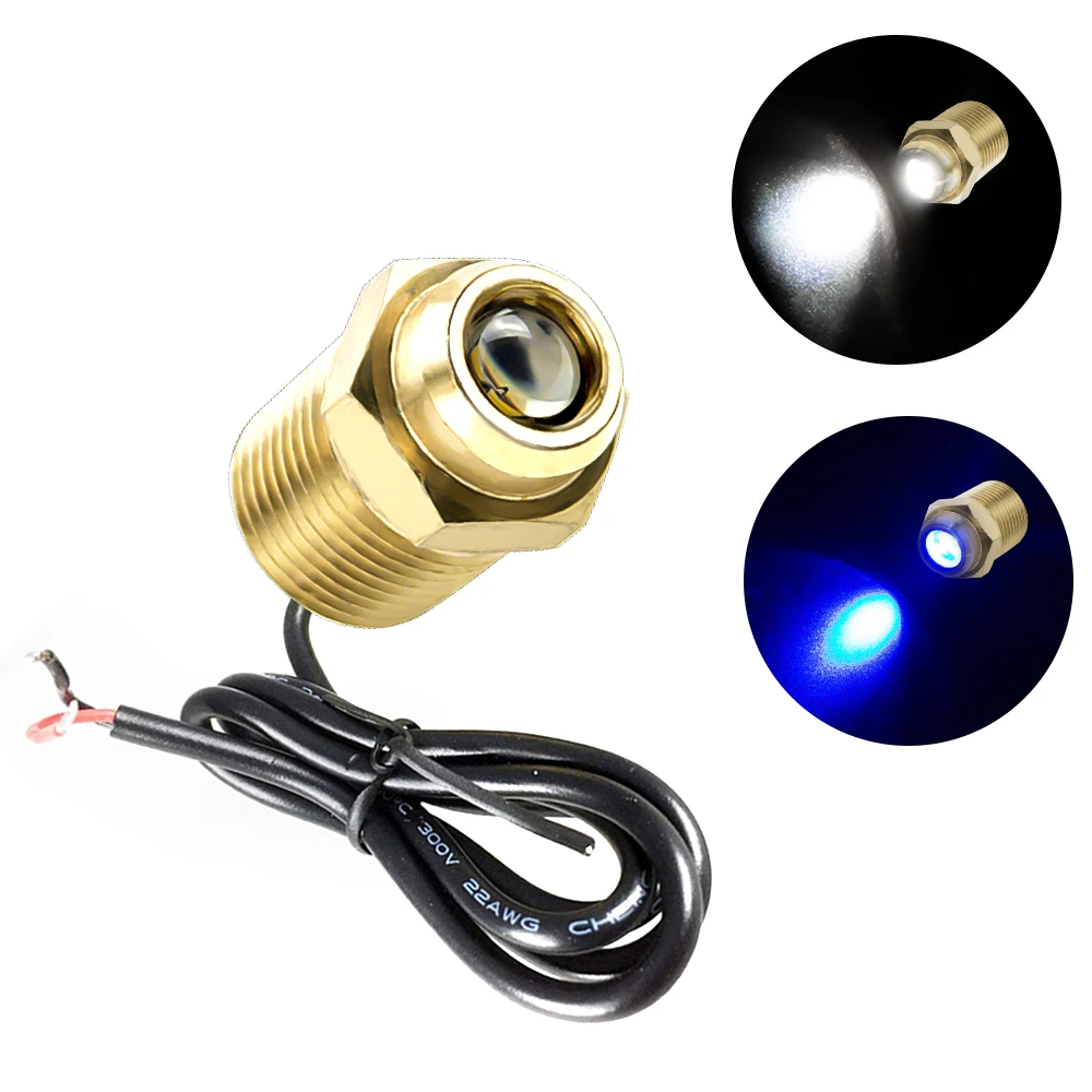 Boat Accessories Marine Drain Plug Light Daylight White/Blue Led Garboard Brass NPT1/2-14  Marine Underwater Light