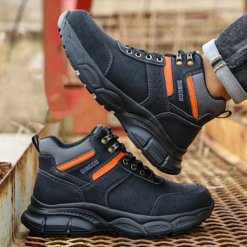 mens casual steel toe cap working safety boots soft leather welding shoes outdoors worker ankle botas safe footwear protection