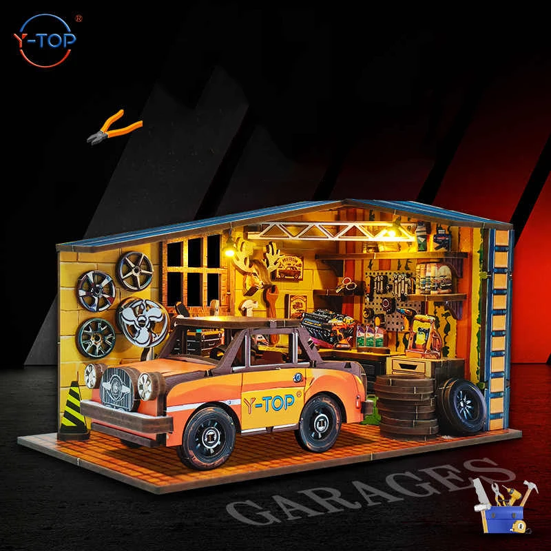 

DIY деревянный кукольный домик 3D заводская модель ремонта автомобиля миниатюрная с комплектом мебели сборная игрушка для детей и взрослых подарок на день рождения Casa