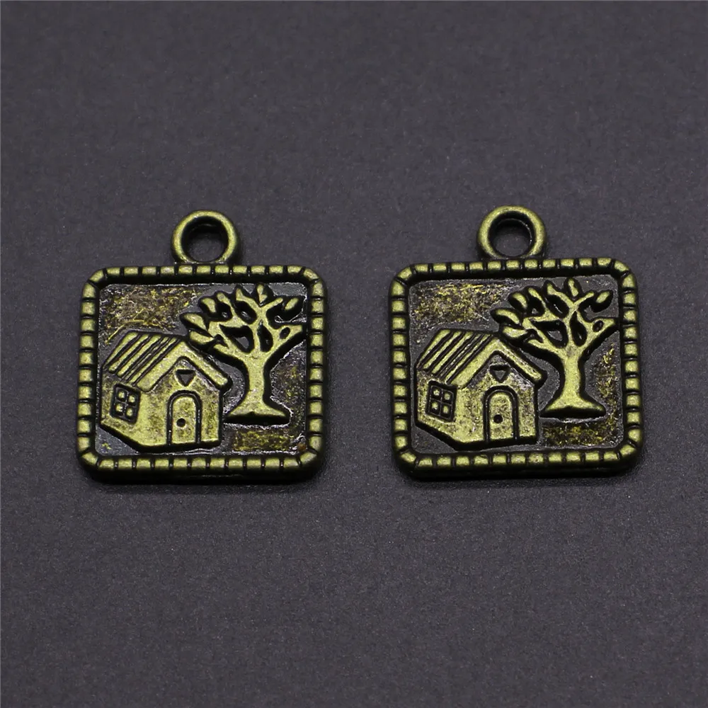 10pcs/lot Tree House Charms Pendant DIY Metal Jewelry Making Antique Bronze Color 14x16mm