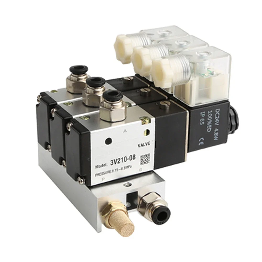 220V 24V Multi Option 3V210-08 Pneumatic Solenoid Valve Block With Muffler Fitting Base Manifold 2/3/4/5/6 Row 3 Port