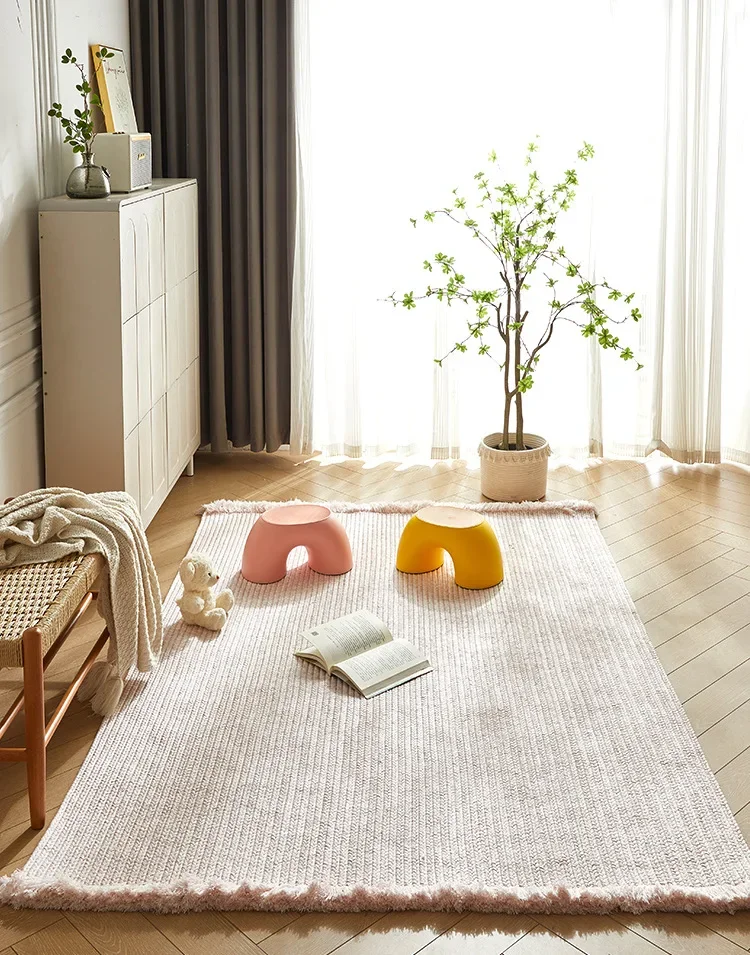Living room simple cream pink sofa coffee table bedroom woven tassel glue-free carpet