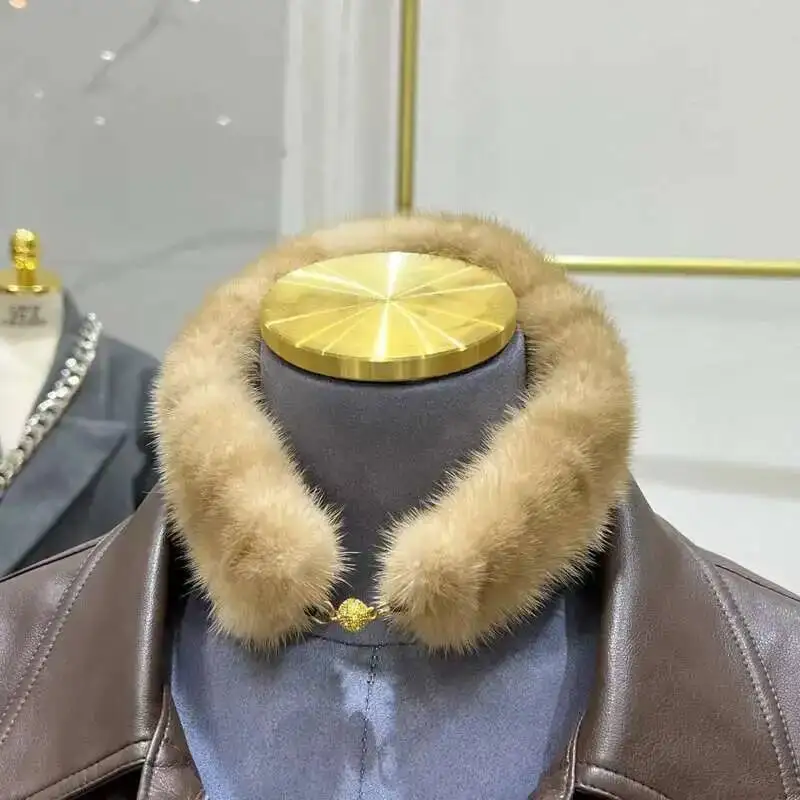 

Шарф из натурального норкового меха, зимние теплые меховые шарфы на шею, двусторонний утолщенный воротник для защиты шеи, женские роскошные зимние меховые накидки