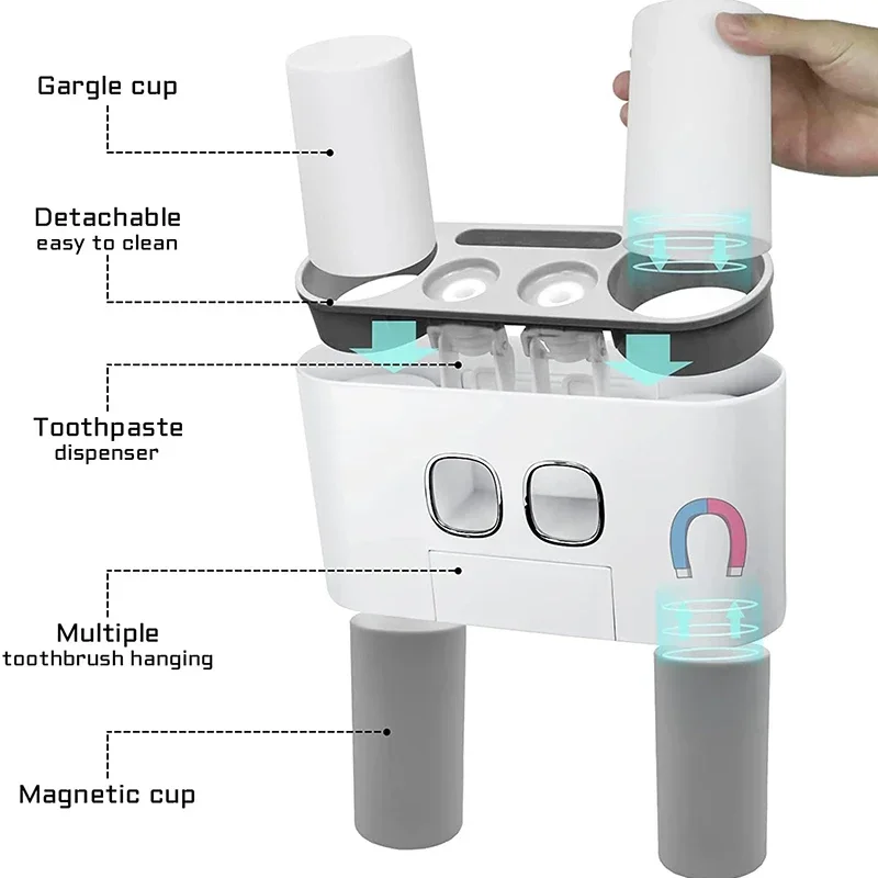 Automatic Toothpaste Dispenser Magnetic Toothbrush Holder Bathroom Accessories Set Wall Mounted Toothpaste Squeezer