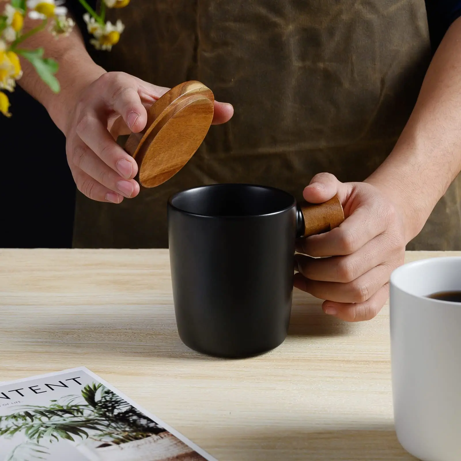 Imagem -06 - Cerâmica Criativa Canecas com Alça de Bambu e Tampa Caneca de Água Quente Copos para Casa e Escritório