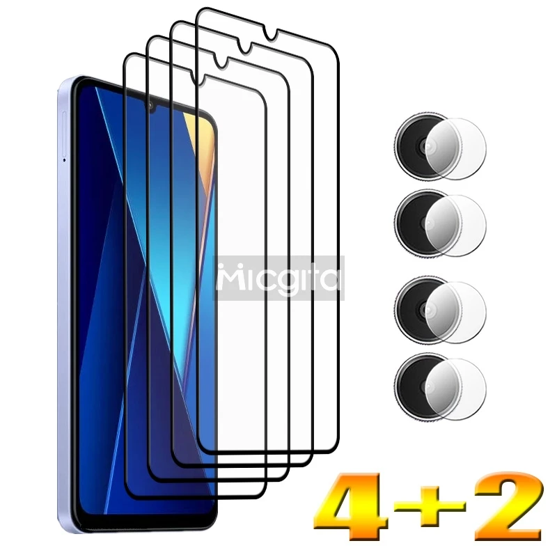 

4+2 9H Tempered Glass Film For POCO C65 Screen Protector and Soft Fiber Lens film