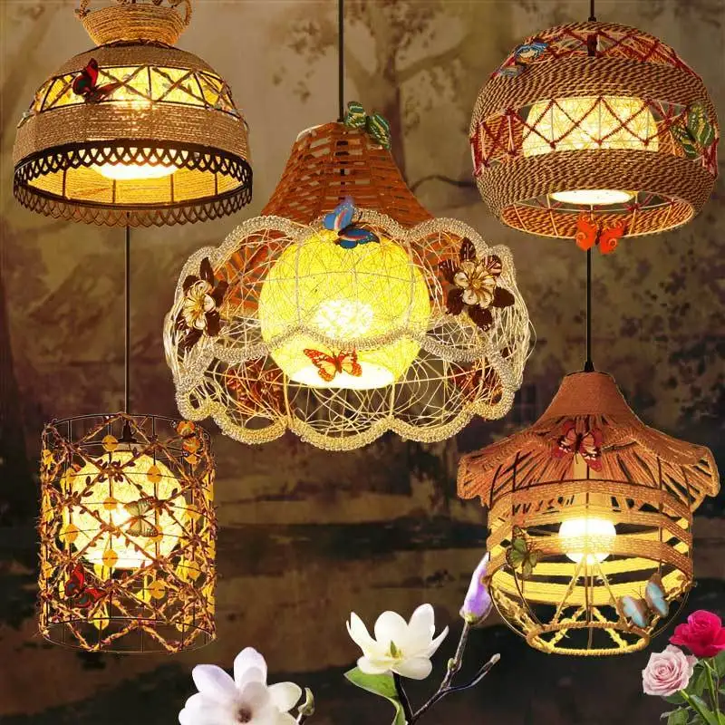 Chinese Handmade Rattan Pendant Light Artistic for BBQ Restaurant Hot Pot Cafe Lighting Lamp Ceiling