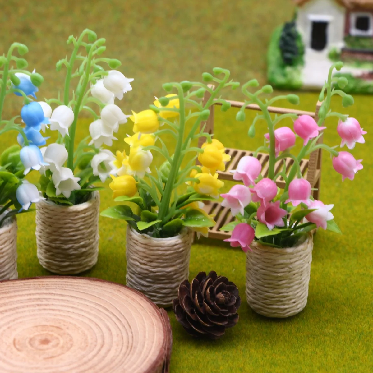 1:12 Dollhouse Miniature Lily-of-the-Valley Plant Pot, BJD Miniature Garden Courtyard Scene Greenery Decor