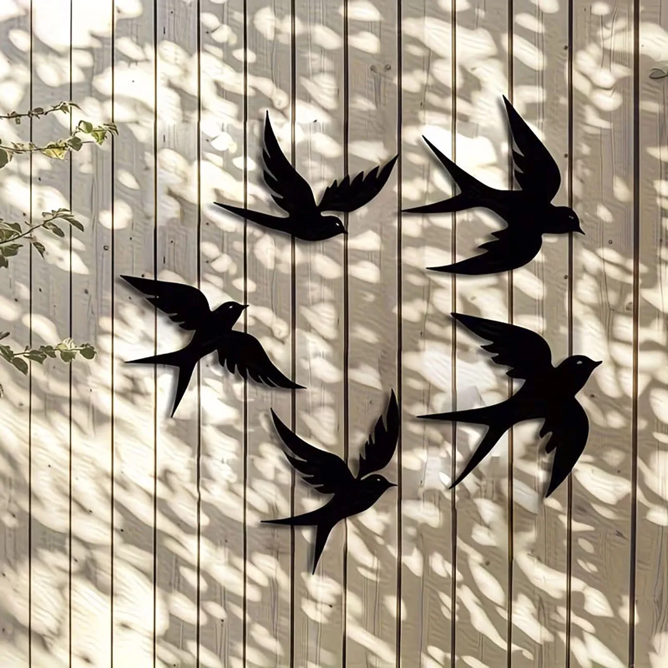5Pcs Swallow Wooden Wall Decor Set, Black Silhouette Bird Cutout Ornaments with Nano Tape, Drill Free Indoor Wall Hanging