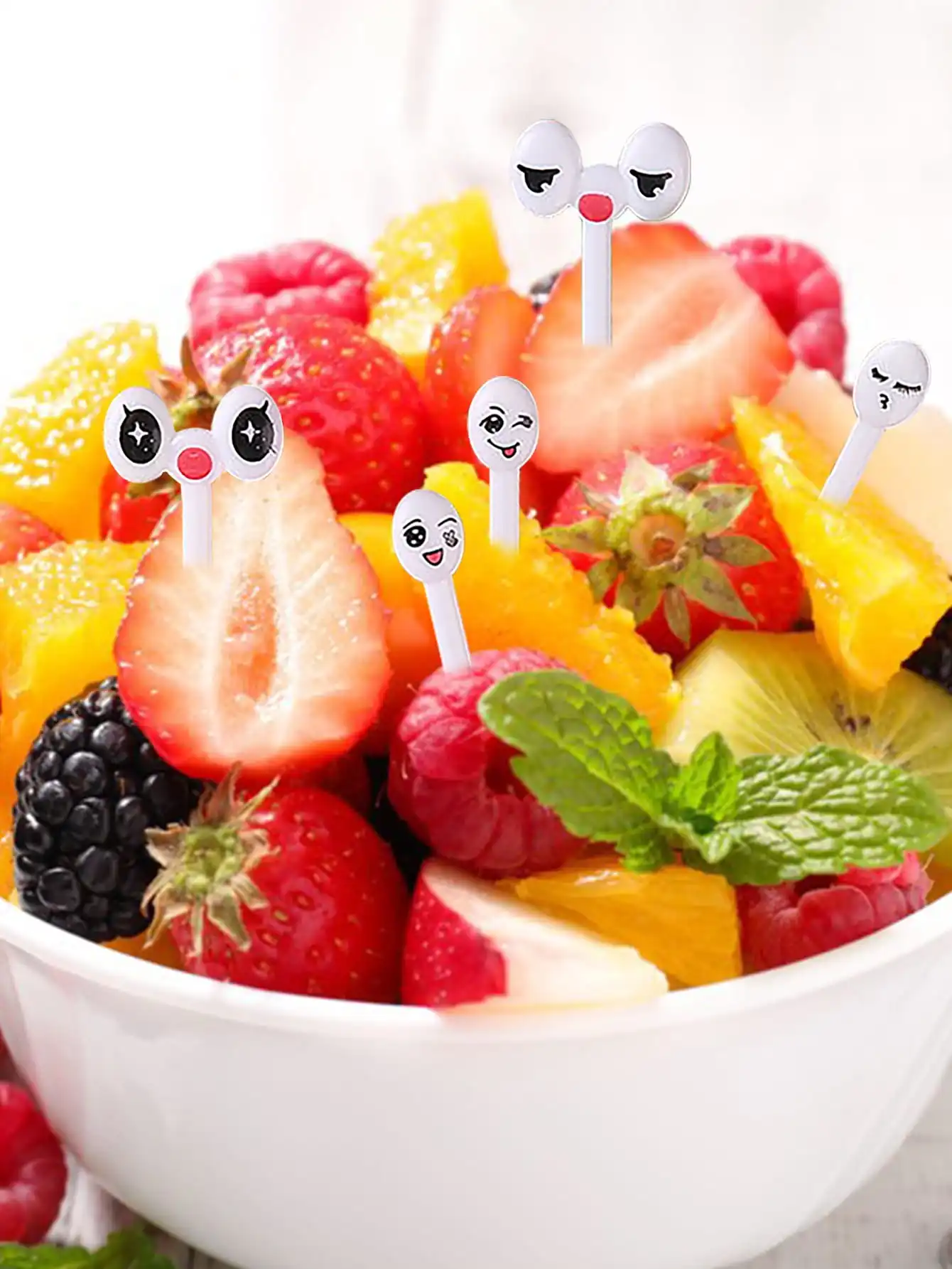 10pcs/set Mini Eye Cartoon Expression Fruit Fork Plastic Fruit Toothpick For Children Harmless